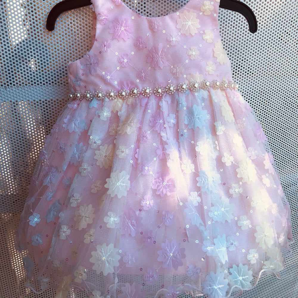Girls' (Baby Girls) Pastel Pink Floral Pearl Waist Party Dress -Brand New w/Tags
